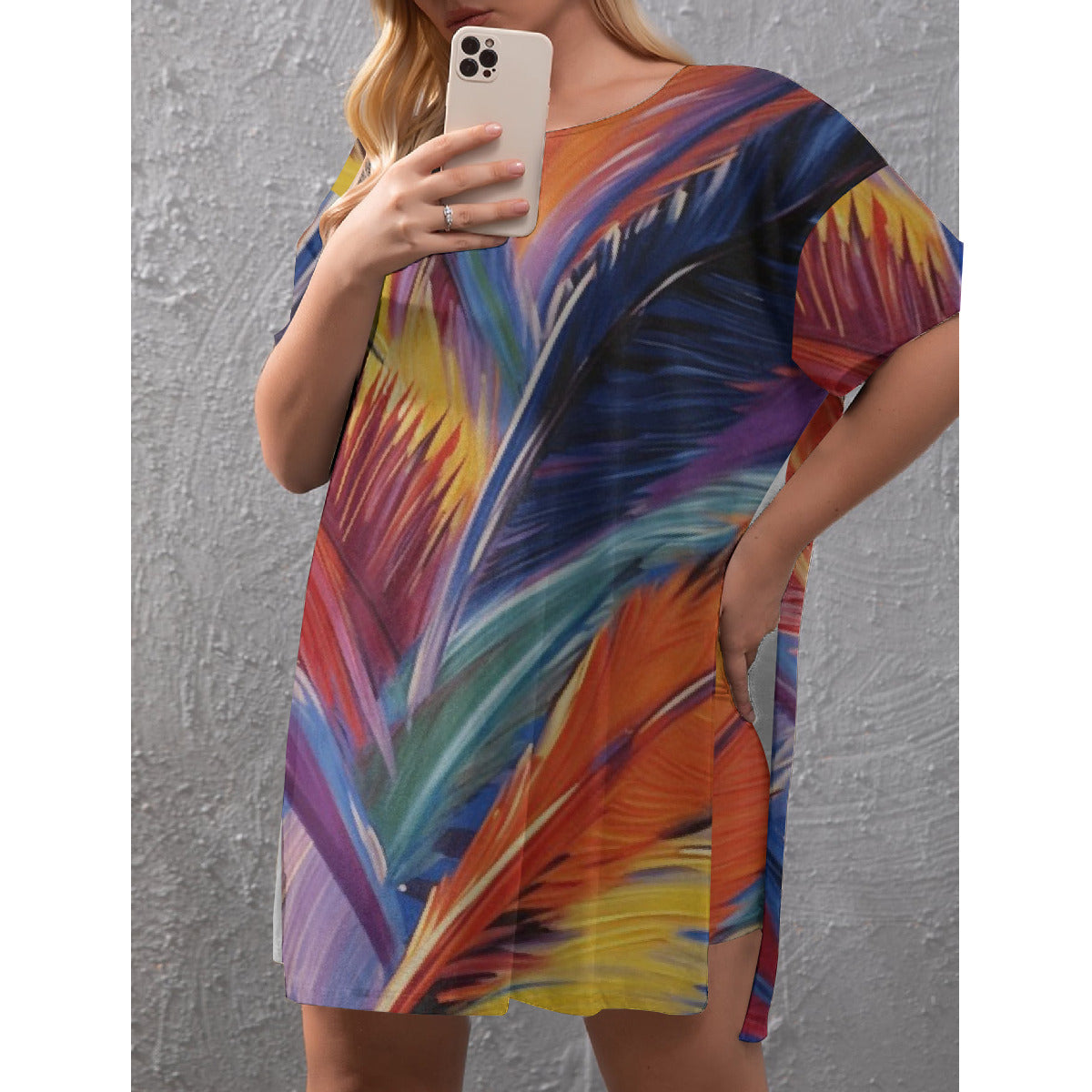 Multi-Color Drop-Shoulder Shirt with Side Split and Shorts (Plus Size)