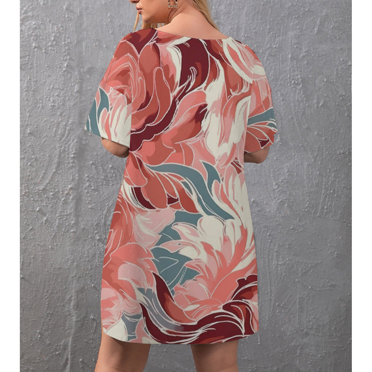 Floral Drop-Shoulder Shirt with Side Split and Shorts (Plus Size)