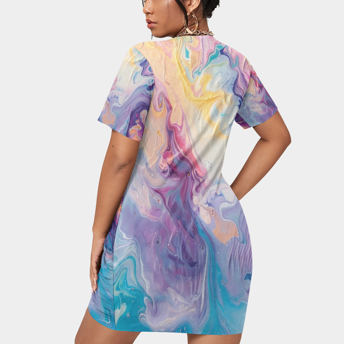 Short Sleeve Multi-Color Dress (Plus Size）