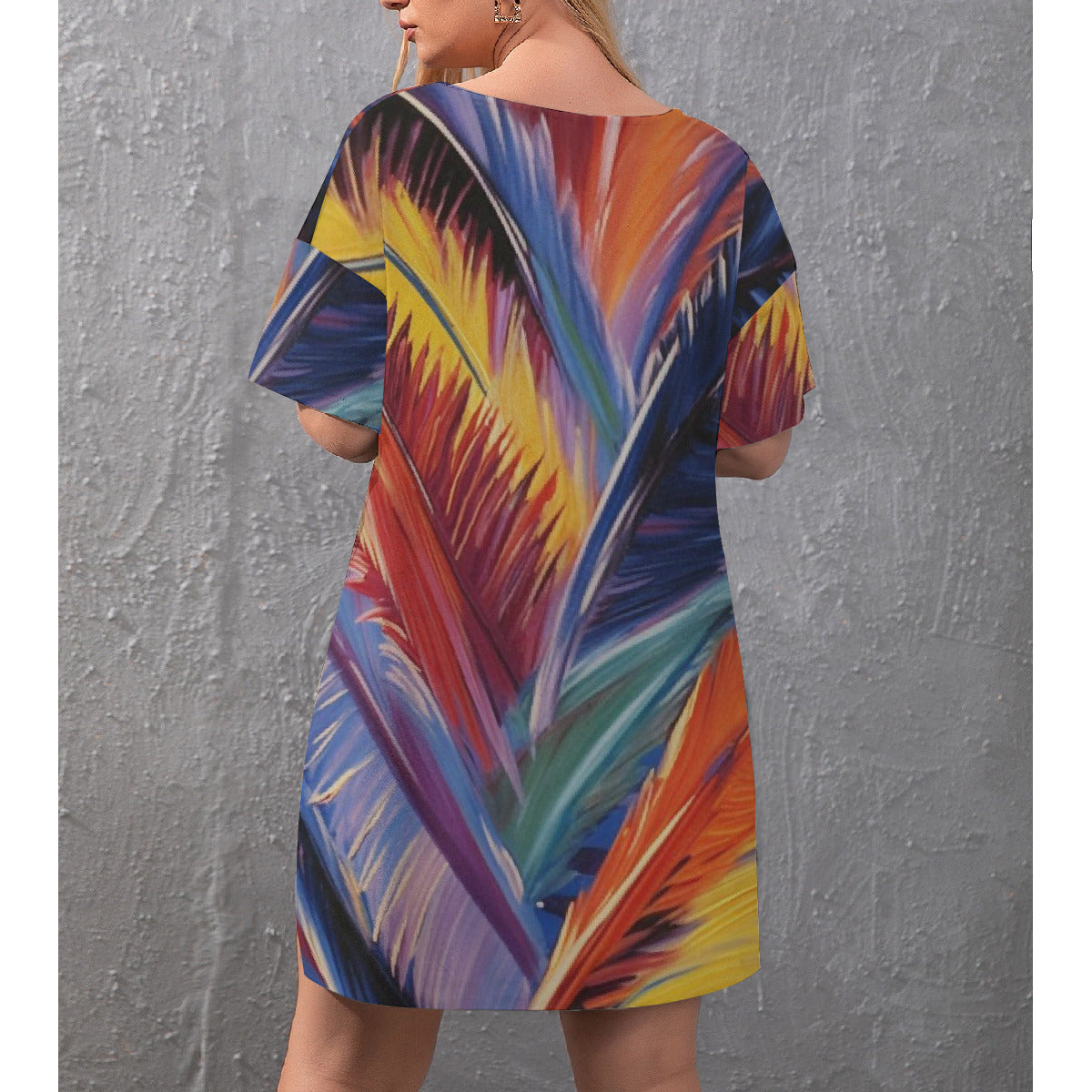 Multi-Color Drop-Shoulder Shirt with Side Split and Shorts (Plus Size)