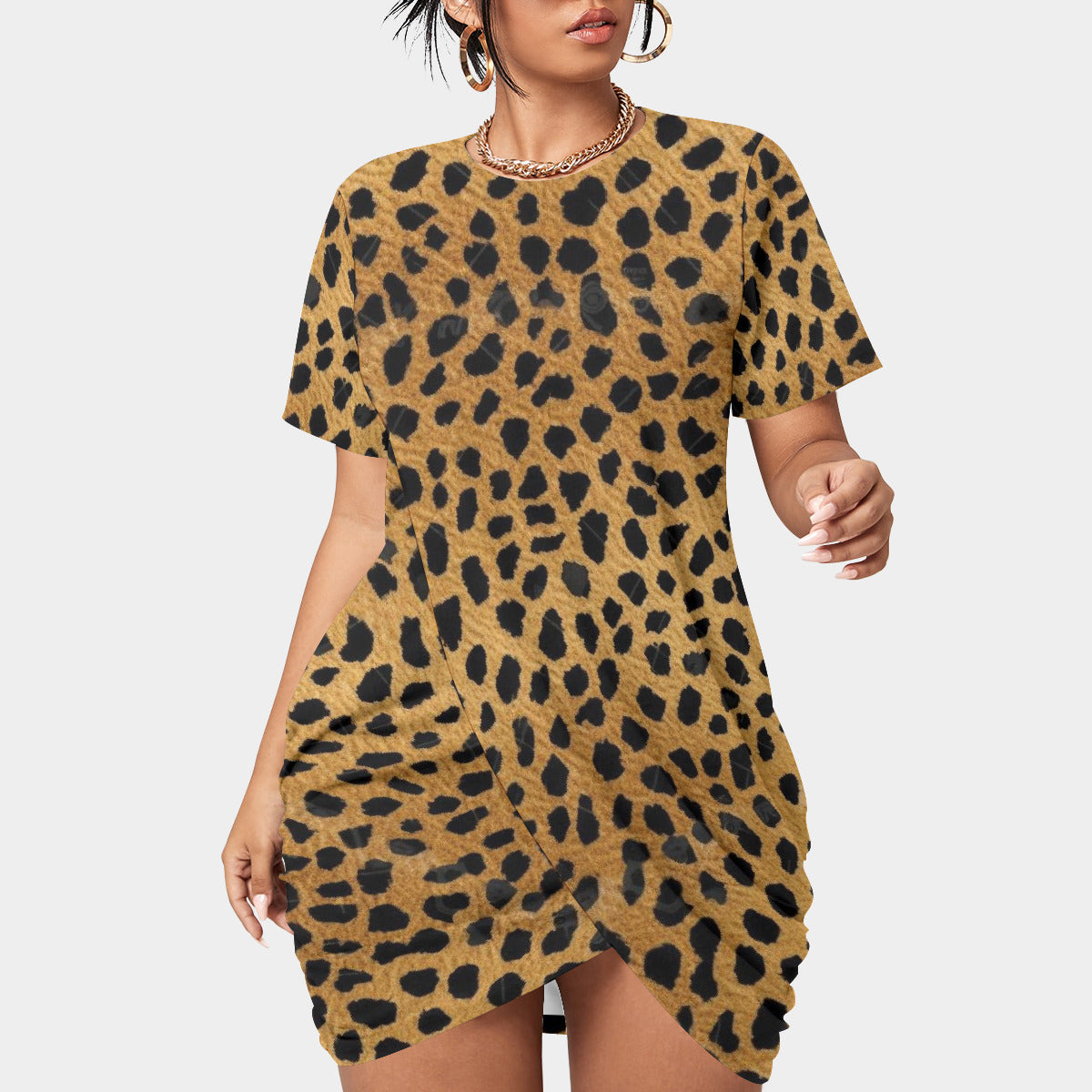 Bold Cheetah Print Stacked Hem Dress - Short Sleeve Style in Plus Size