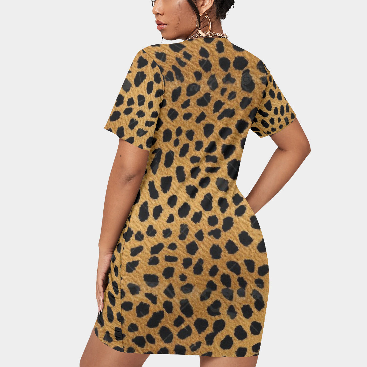 Bold Cheetah Print Stacked Hem Dress - Short Sleeve Style in Plus Size