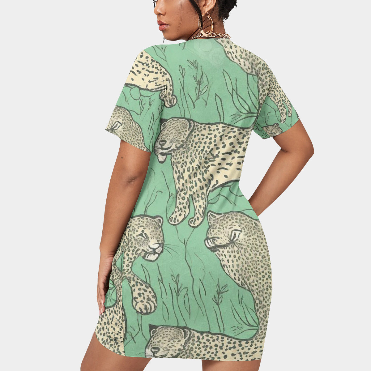 Green Cheetah Stacked Hem Dress