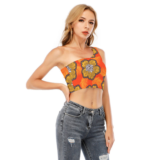 Orange Floral One-Shoulder Cropped Top