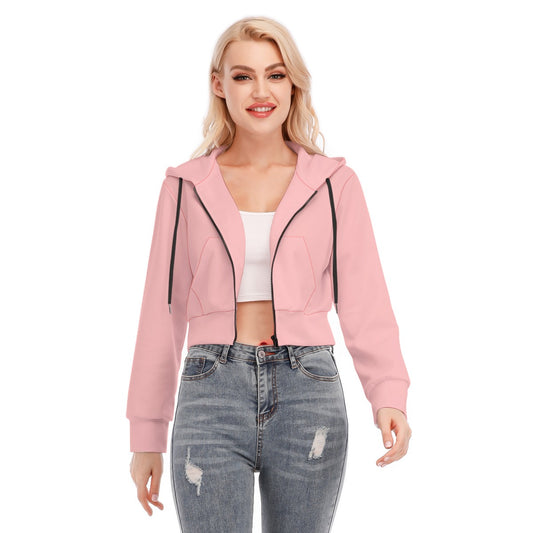 Pink Crop Top Hoodie With Zipper Closure