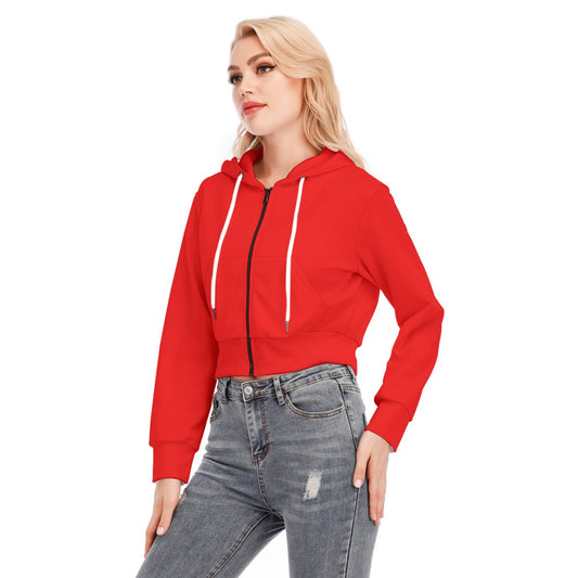 Red Crop Top Hoodie With Zipper Closure