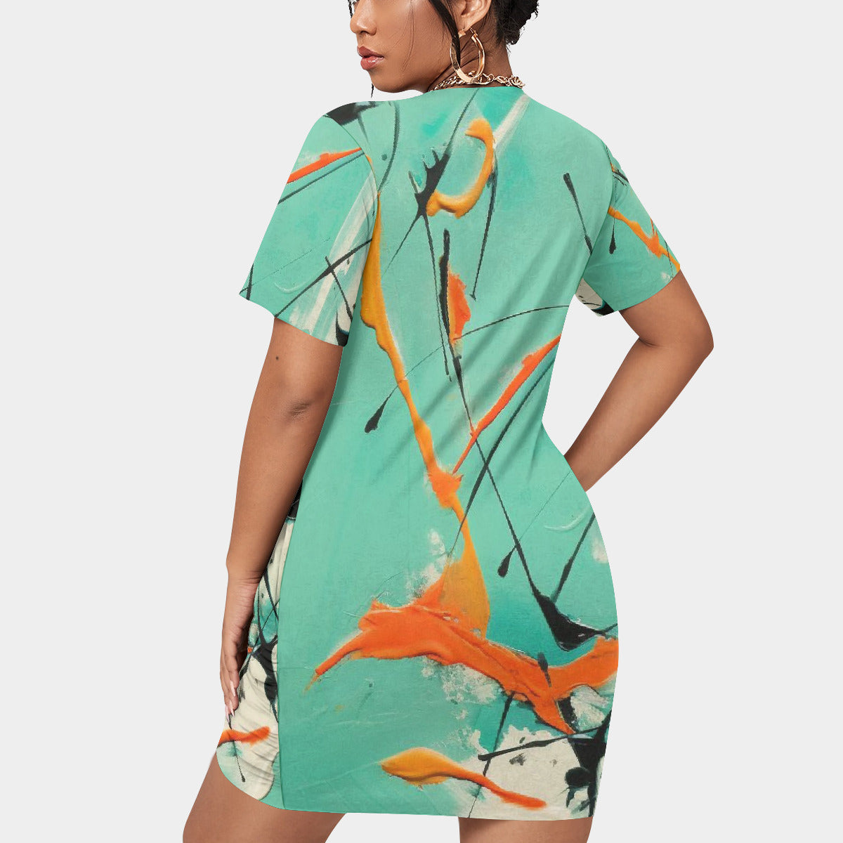 Plus Size Short Sleeve Green Stacked Hem Dress