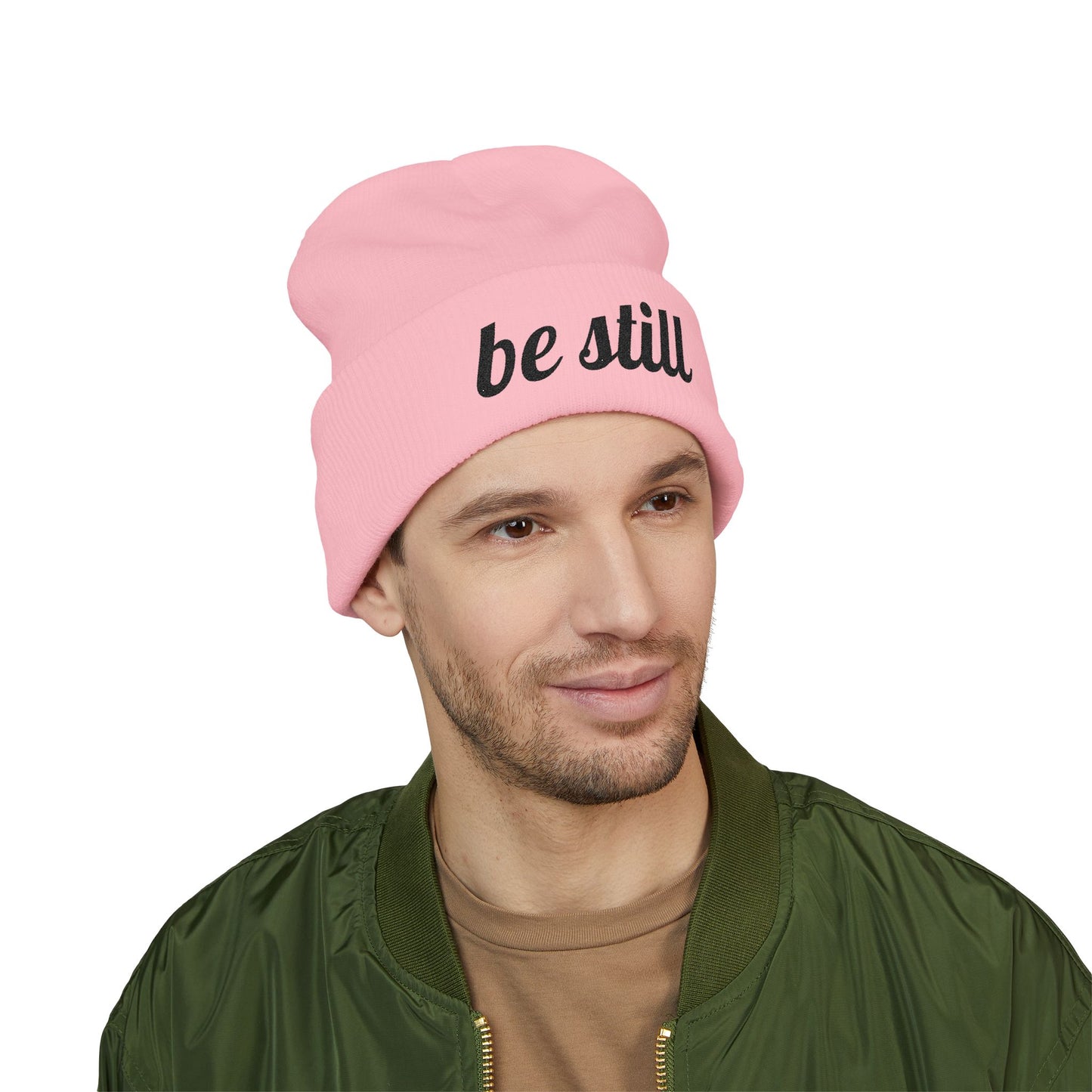Be Still Embroidered Beanie – Minimalist Faith-Inspired Cuffed Knit Hat for Women & Men