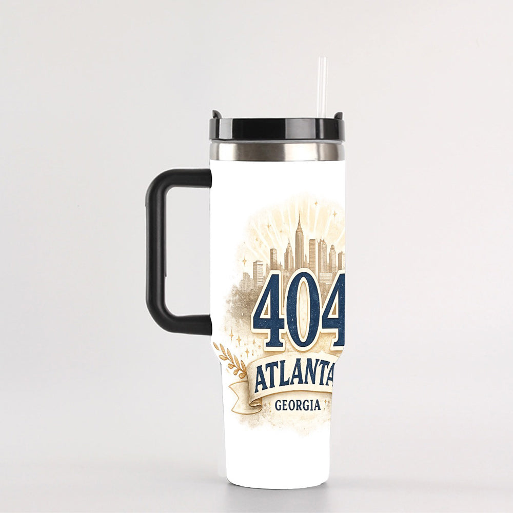 404 Atlanta Georgia 40oz Travel White Insulated Tumbler with Handle | Hometown Gift