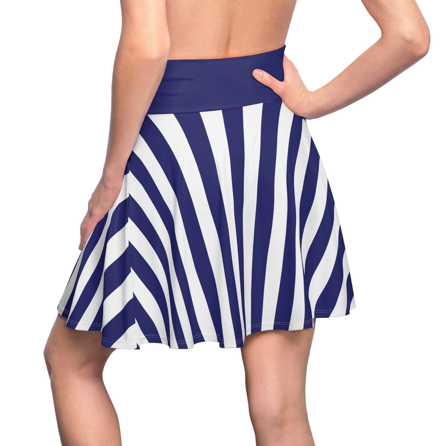 Navy Blue Striped Skater Skirt