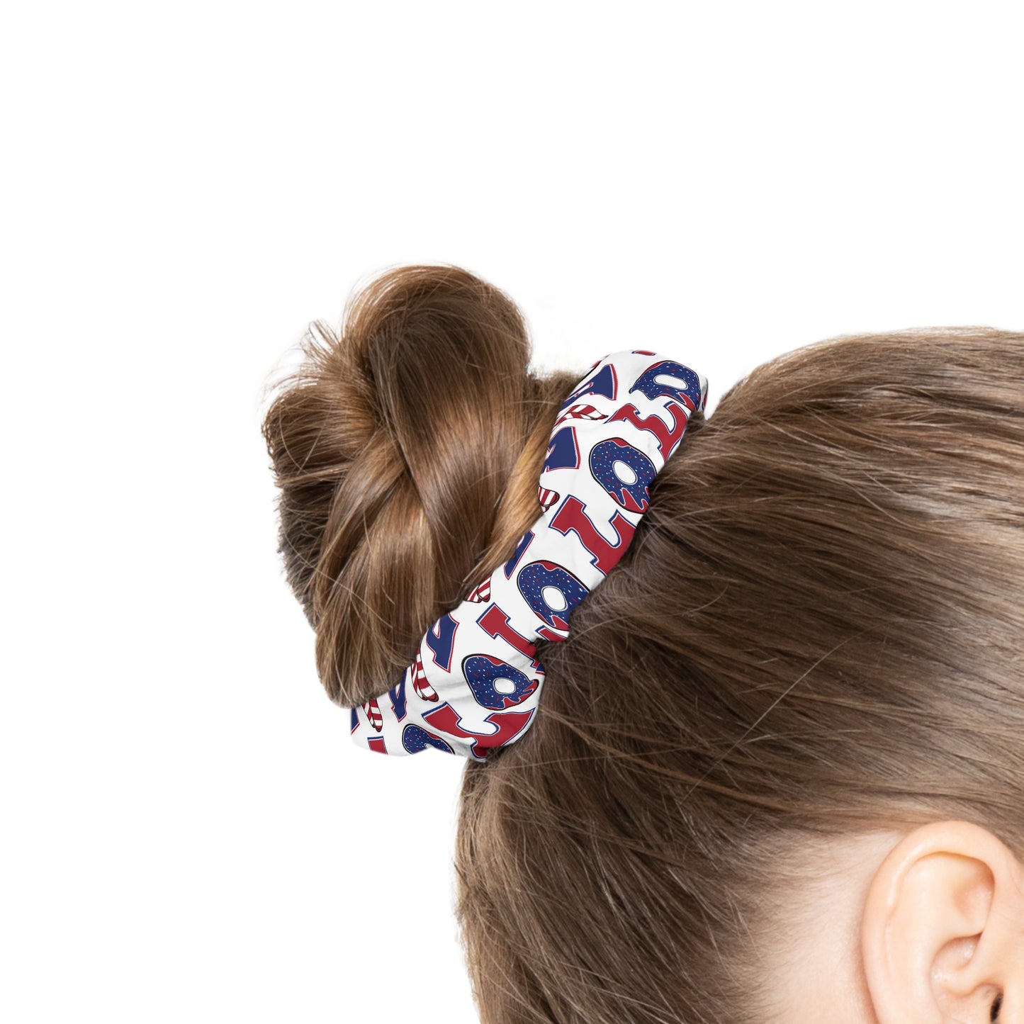 Patriotic Love Scrunchie, Hair Accessory, 4th of July Style, USA Themed Hair Tie, Red White Blue Hair Scrunchie, Gifts for Her