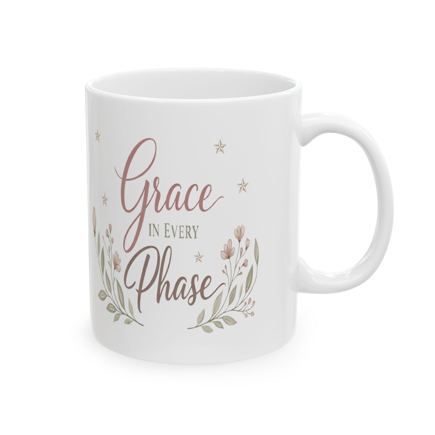 Inspirational Mug for Women | Floral Ceramic Coffee Cup | Grace in Every Phase