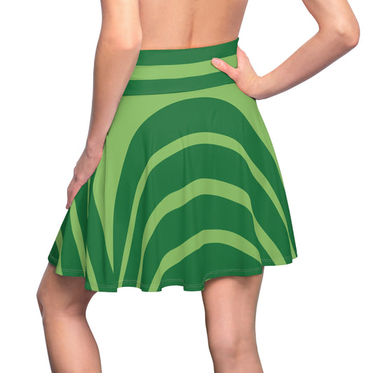 Green Striped Women's Skater Skirt