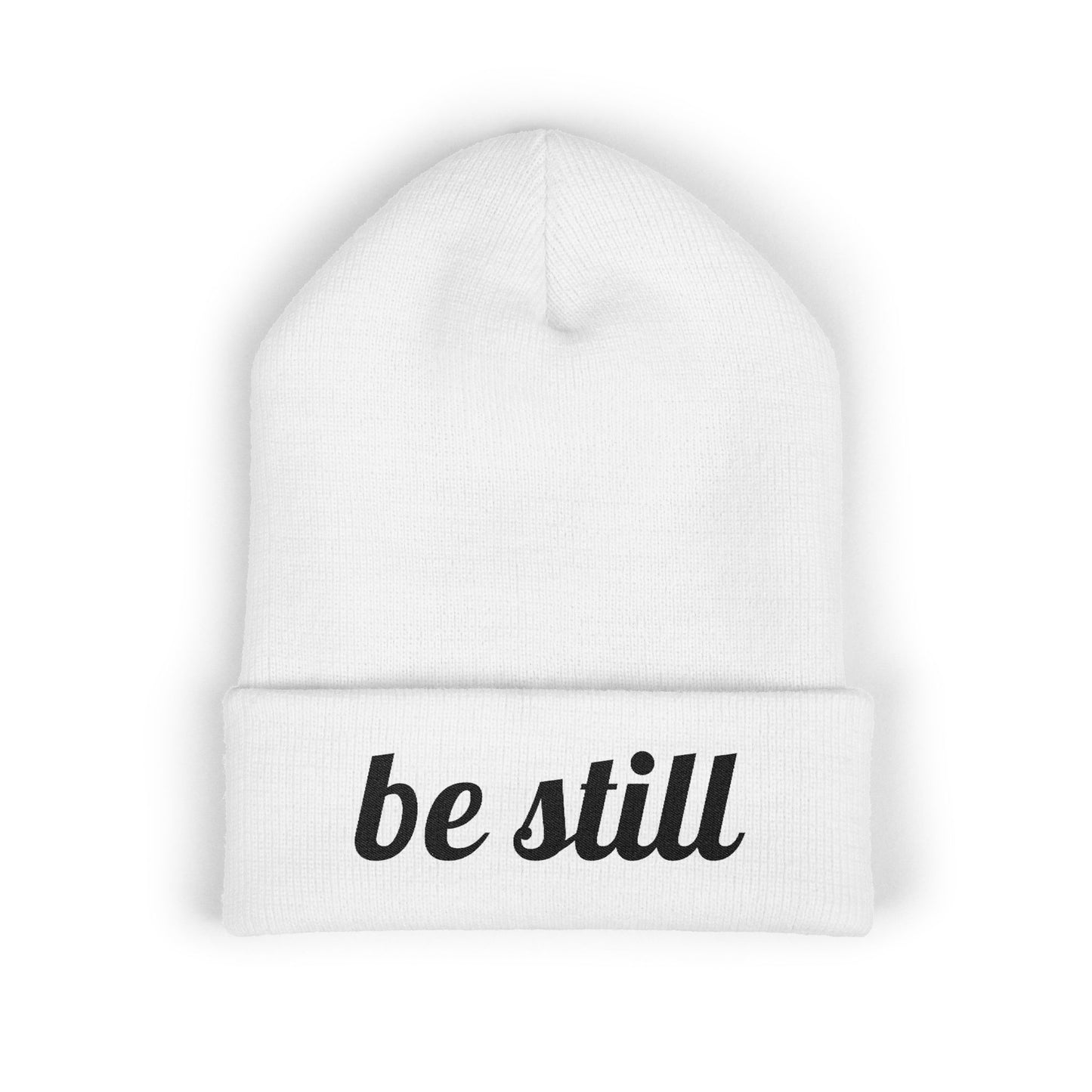 Be Still Embroidered Beanie – Minimalist Faith-Inspired Cuffed Knit Hat for Women & Men