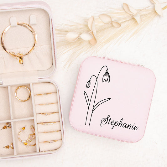 Personalized Birth Month Flower Jewelry Box with Custom Name