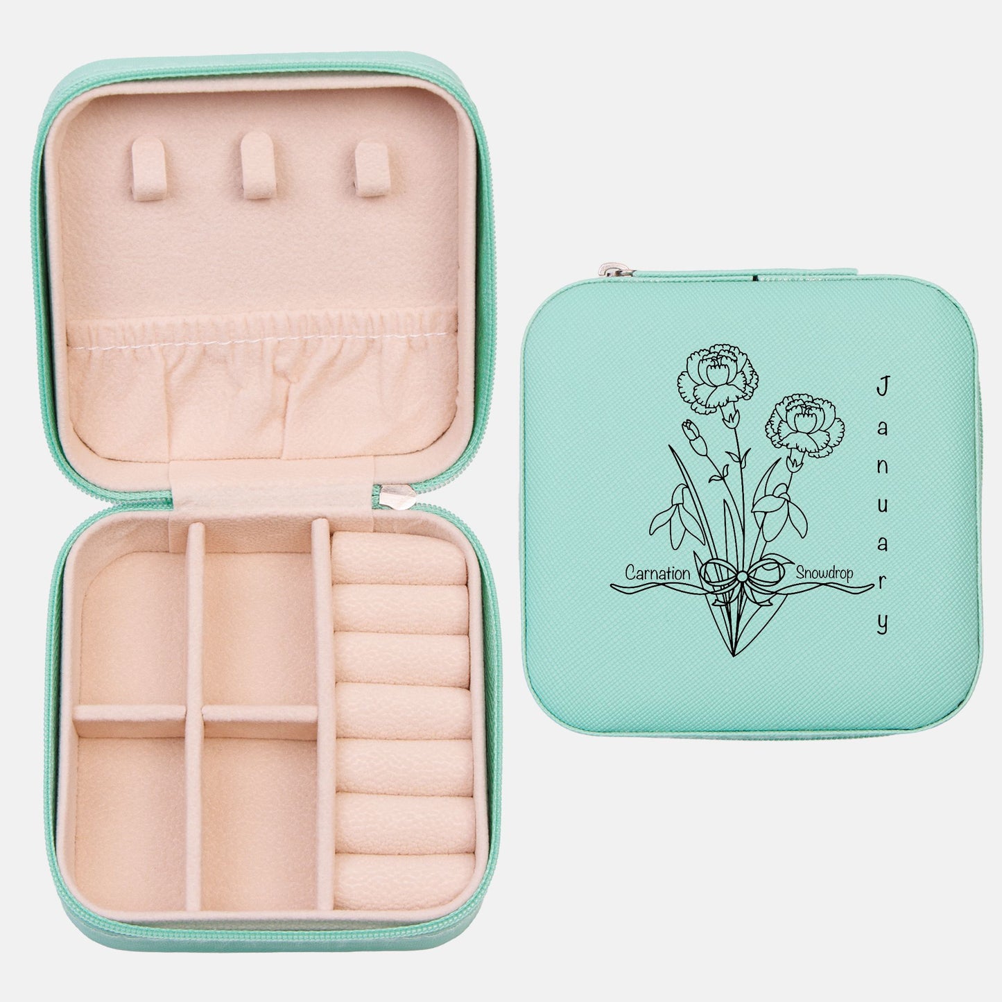 Zodiac Birth Flower Jewelry Case - Customizable Travel Box