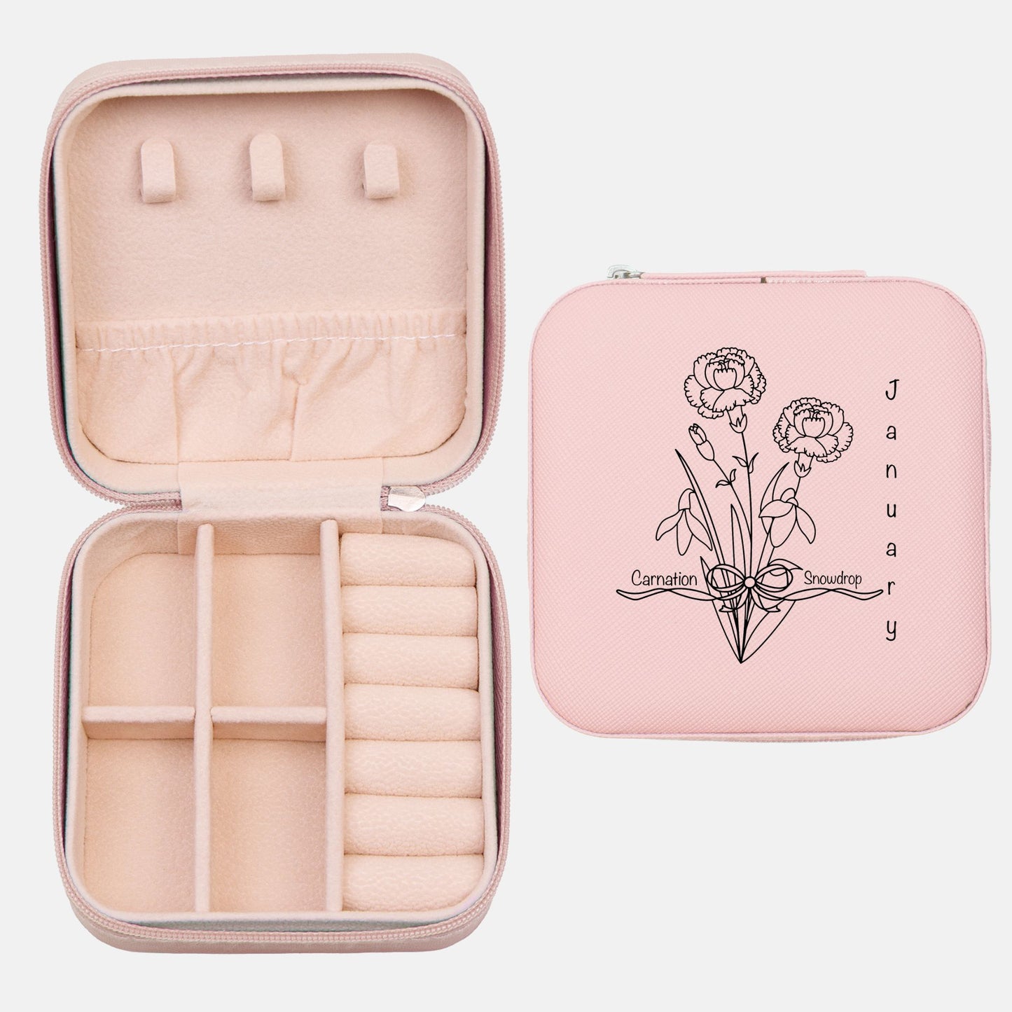 Zodiac Birth Flower Jewelry Case - Customizable Travel Box