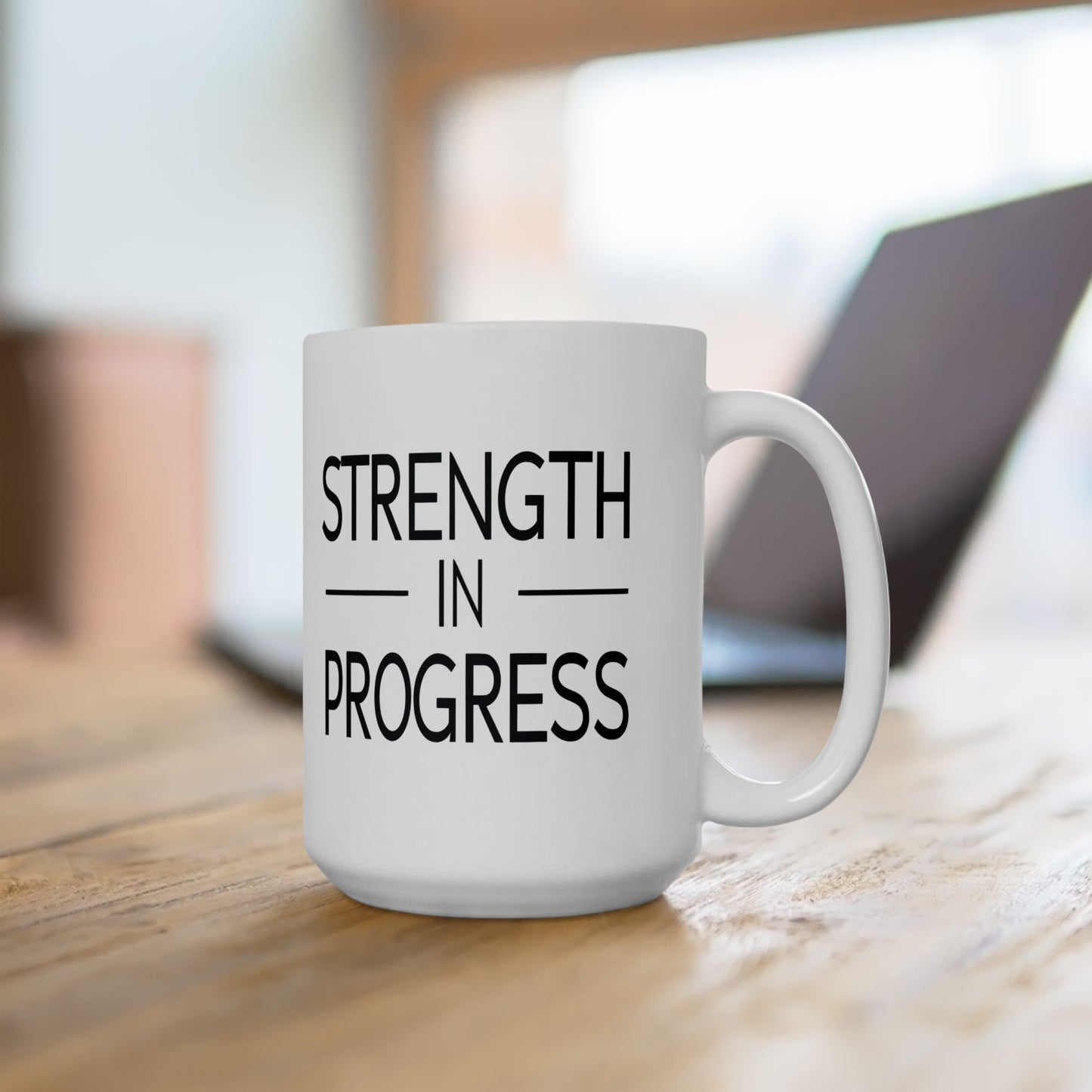 Inspirational Ceramic Mug - Strength in Progress - Perfect Gift for Fitness Enthusiasts