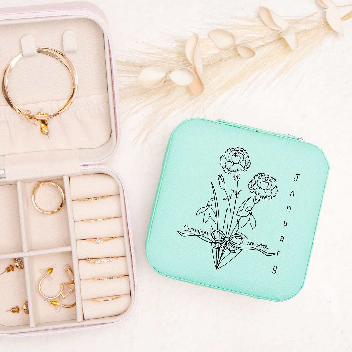 Zodiac Birth Flower Jewelry Case - Customizable Travel Box