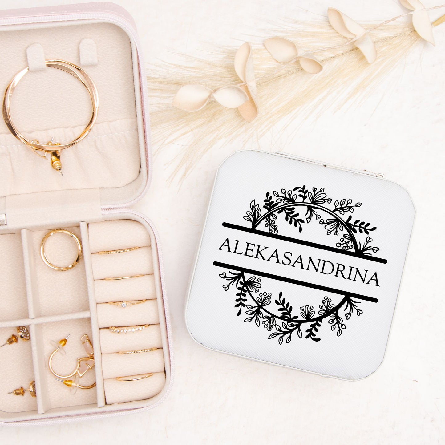 Personalized Monogram Name Wreath Jewelry Box