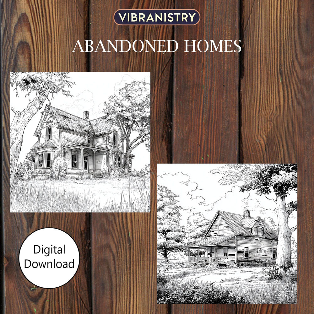 Abandoned Homes Coloring Pages for Adults | Gothic Architecture Printable PDF Coloring Pack