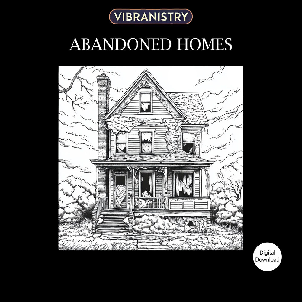 Abandoned Homes Coloring Pages for Adults | Gothic Architecture Printable PDF Coloring Pack
