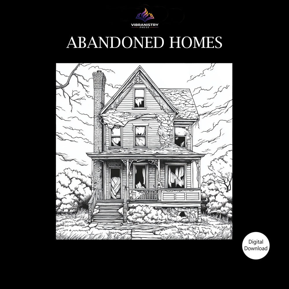 Abandoned Homes Coloring Pages for Adults | Gothic Architecture Printable PDF Coloring Pack
