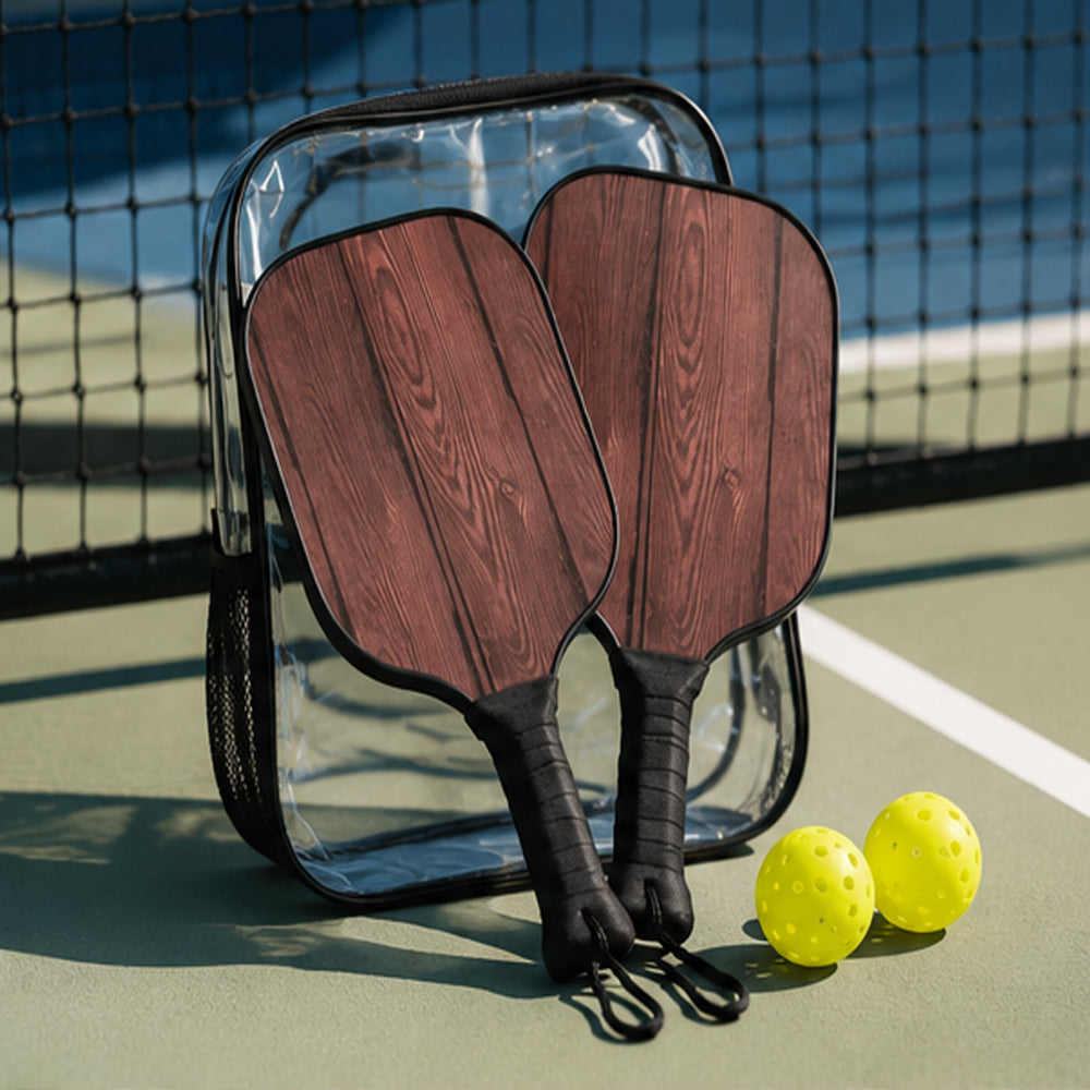 Brown Wood Pickleball Paddle Set with Bag & Balls | Classic Outdoor Pickleball Kit