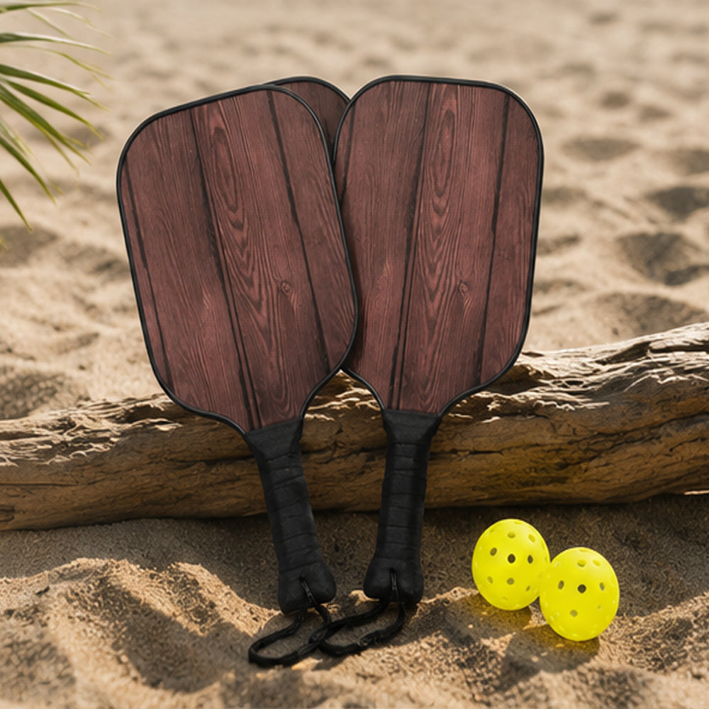Brown Wood Pickleball Paddle Set with Bag & Balls | Classic Outdoor Pickleball Kit