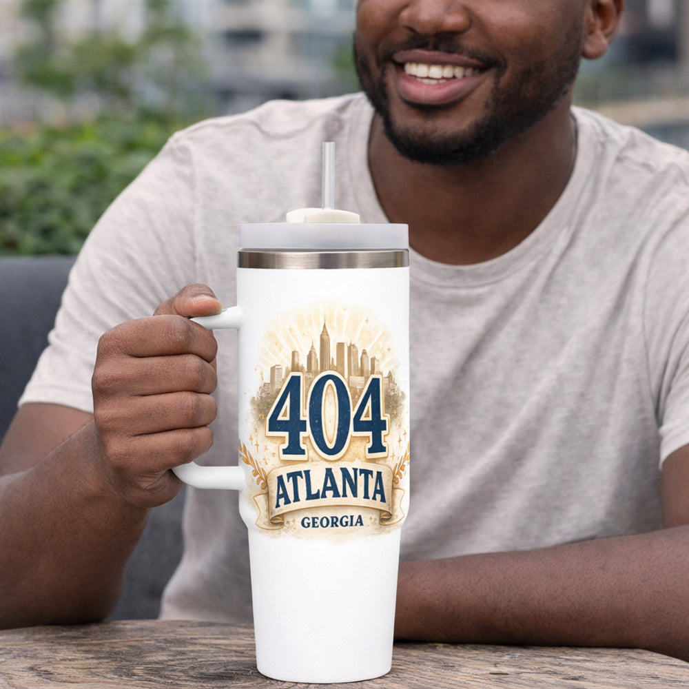 404 Atlanta Georgia 40oz Travel White Insulated Tumbler with Handle | Hometown Gift