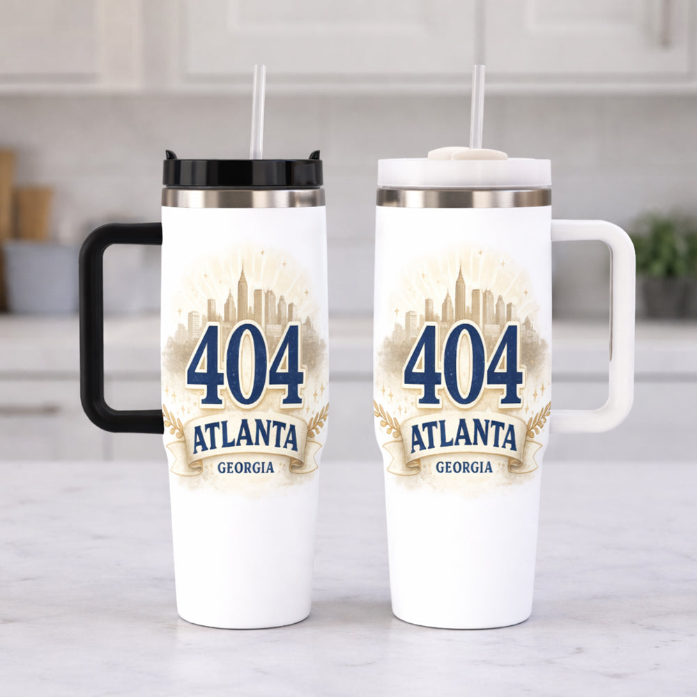 404 Atlanta Georgia 40oz Travel White Insulated Tumbler with Handle | Hometown Gift