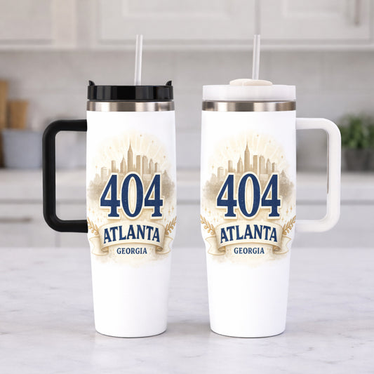 404 Atlanta Georgia 40oz Travel White Insulated Tumbler with Handle | Hometown Gift
