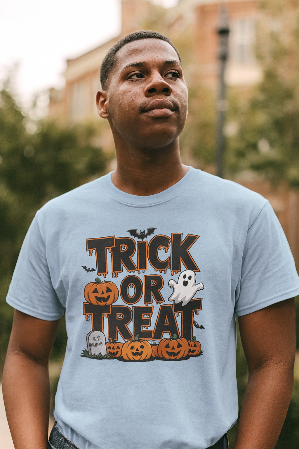 Men's Halloween T-Shirt - Trick or Treat Graphic Tee, Spooky Shirt, Fall Fashion, Halloween Party Top, Ghost and Pumpkin Design