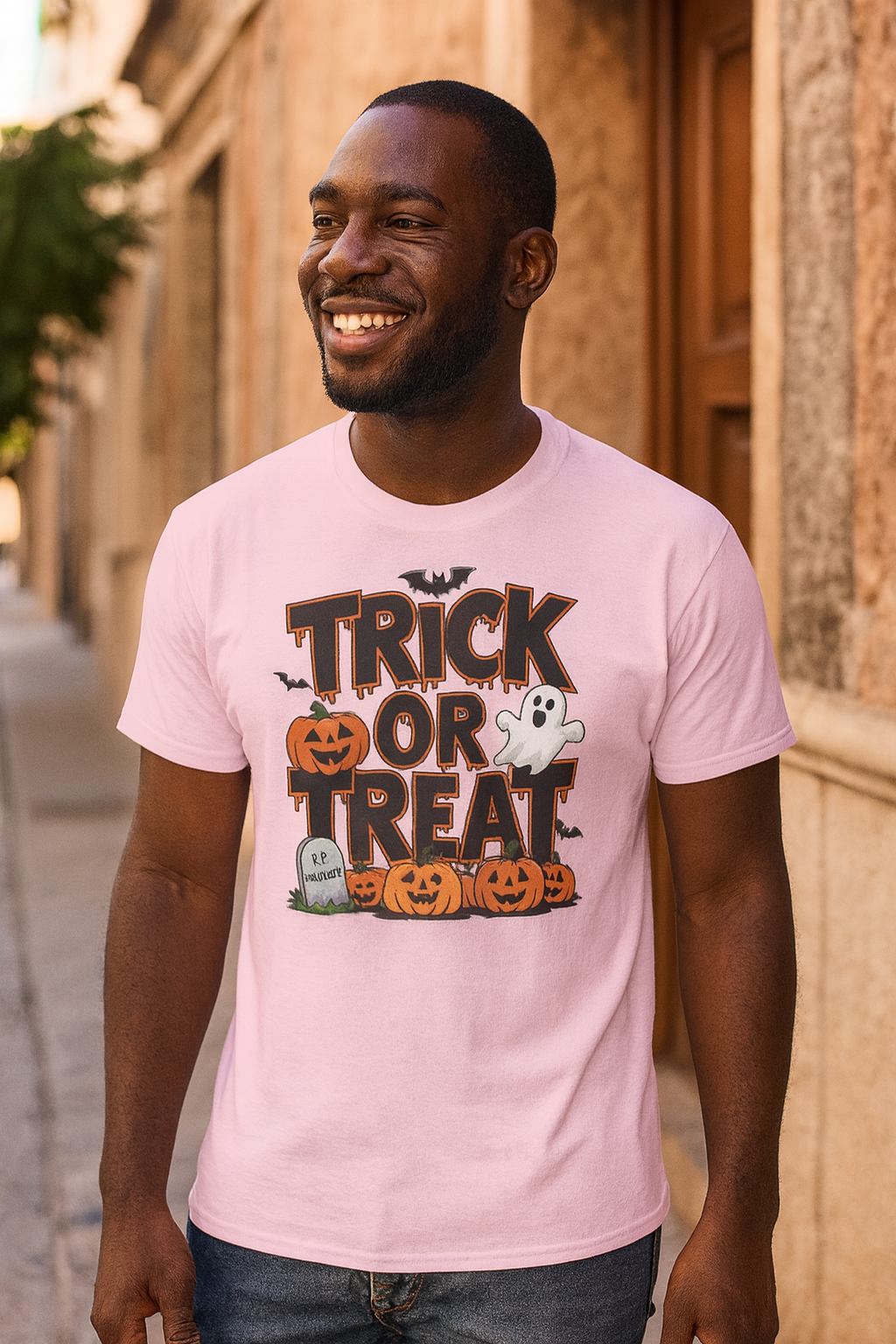 Men's Halloween T-Shirt - Trick or Treat Graphic Tee, Spooky Shirt, Fall Fashion, Halloween Party Top, Ghost and Pumpkin Design