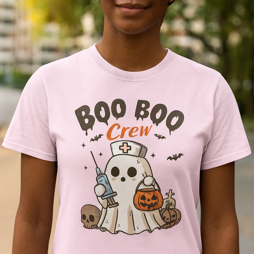 Boo Boo Nurse Crew Halloween Tee, Funny T-Shirt, Ghost Costume Top, Spooky Party Wear, October Holiday Shirt