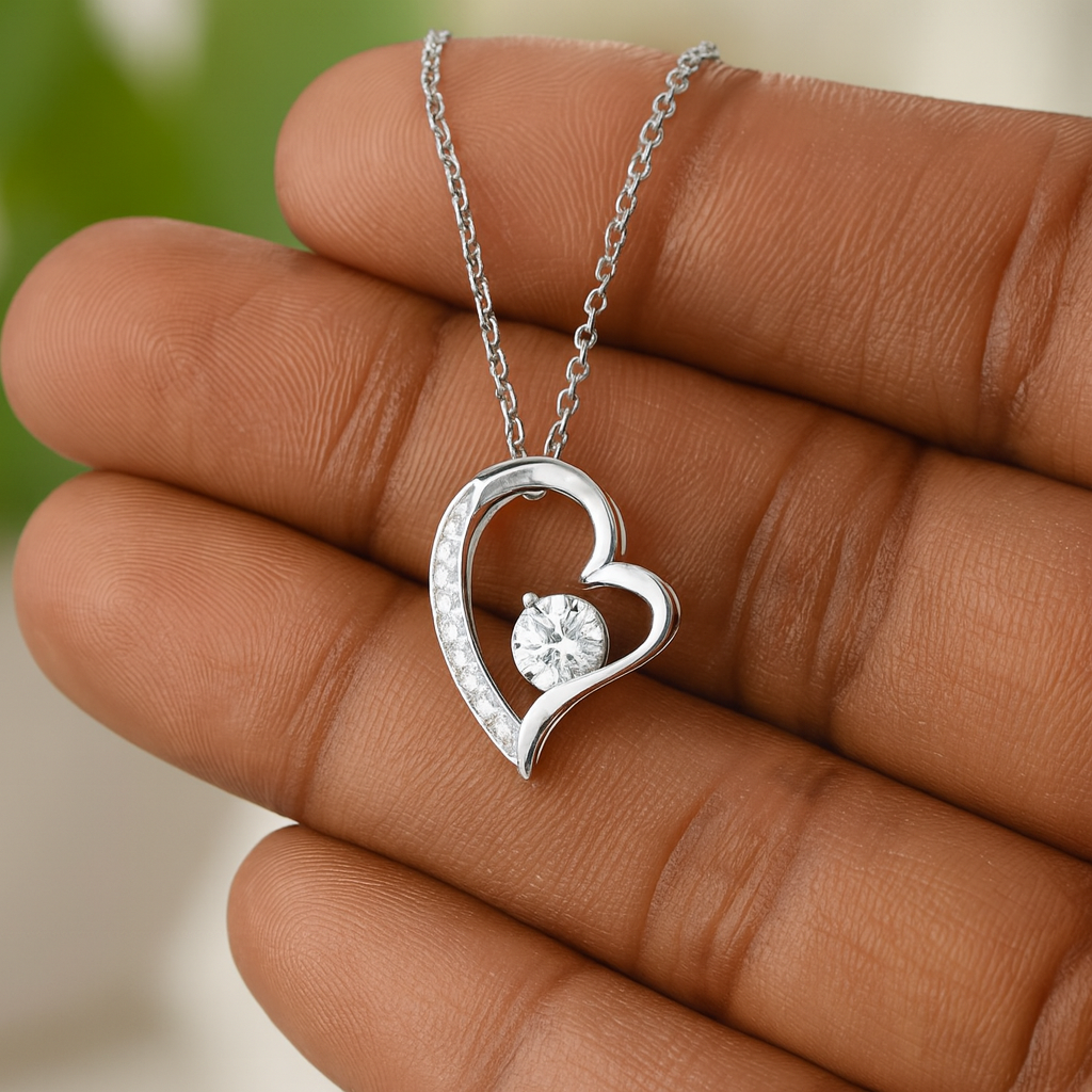 Cubic Zirconia Heart Necklace | Elegant Gift for Daughter from Mom, Sentimental Jewelry with Message Card