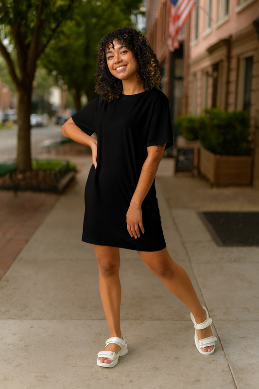 Women’s Oversized Black T-Shirt Dress | Casual Loose Fit Streetwear, Comfy Everyday Outfit