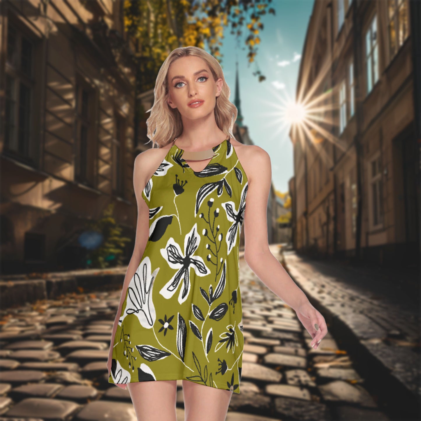 olive floral mini dress