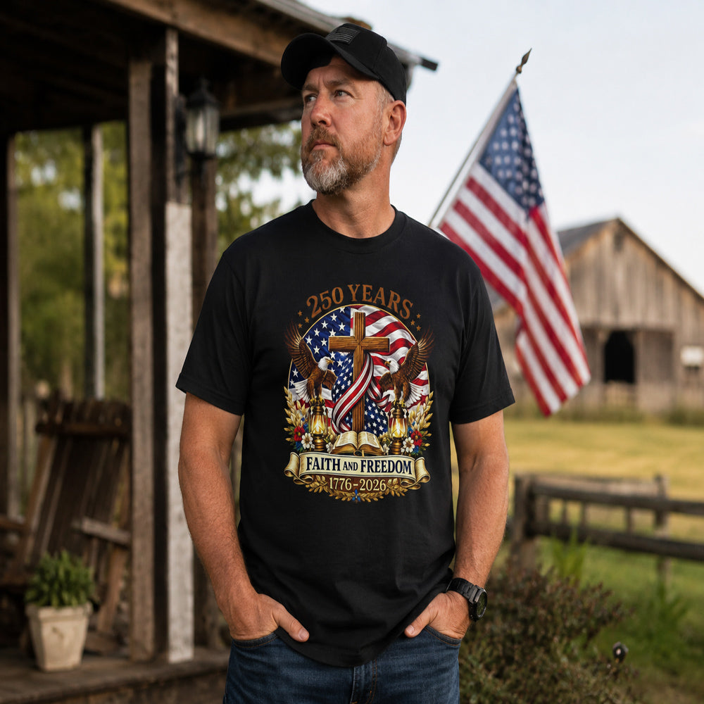 250 Years of Faith & Freedom T-Shirt | Patriotic Christian American Flag Eagle Tee | 1776-2026 Anniversary Shirt