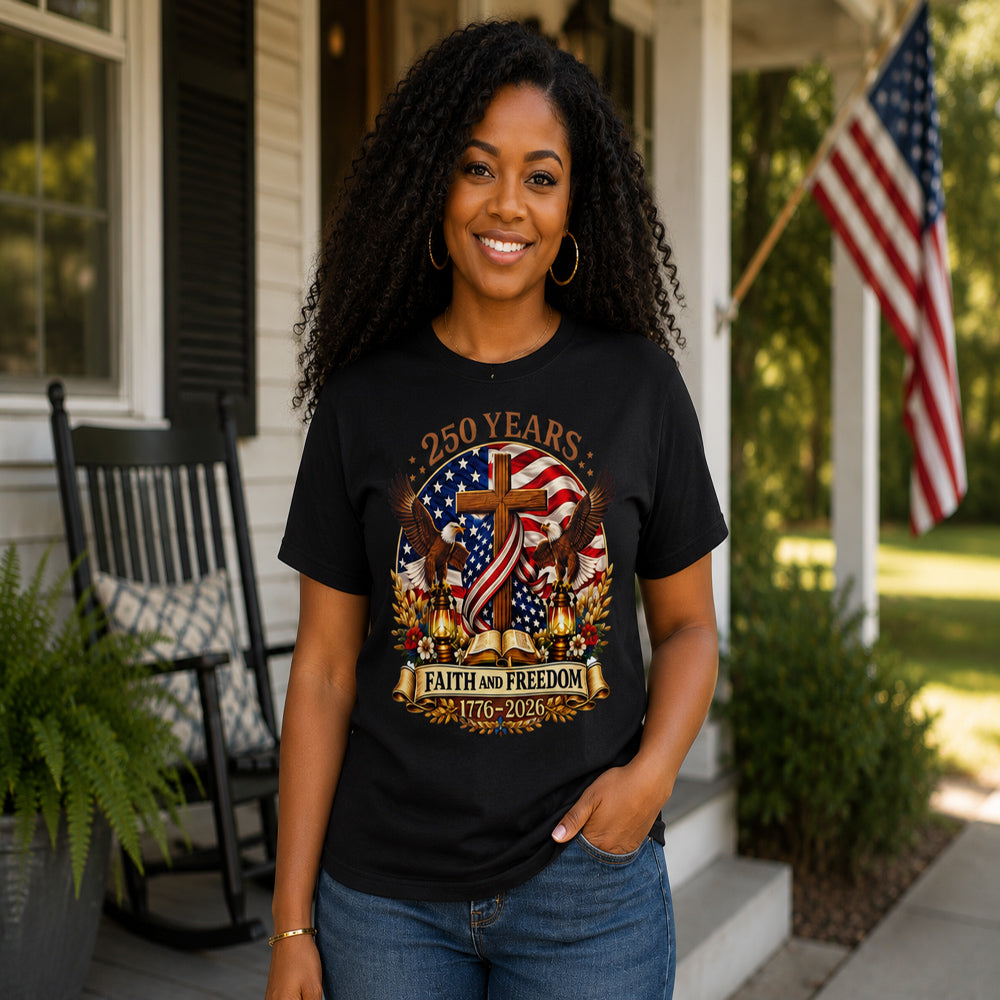 250 Years of Faith & Freedom T-Shirt | Patriotic Christian American Flag Eagle Tee | 1776-2026 Anniversary Shirt
