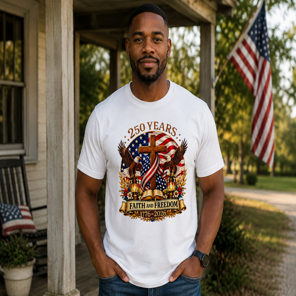 250 Years of Faith & Freedom T-Shirt | Patriotic Christian American Flag Eagle Tee | 1776-2026 Anniversary Shirt