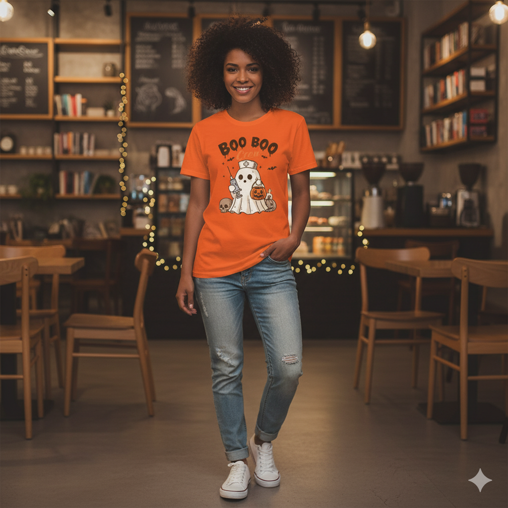 Boo Boo Nurse Crew Halloween Tee, Funny T-Shirt, Ghost Costume Top, Spooky Party Wear, October Holiday Shirt