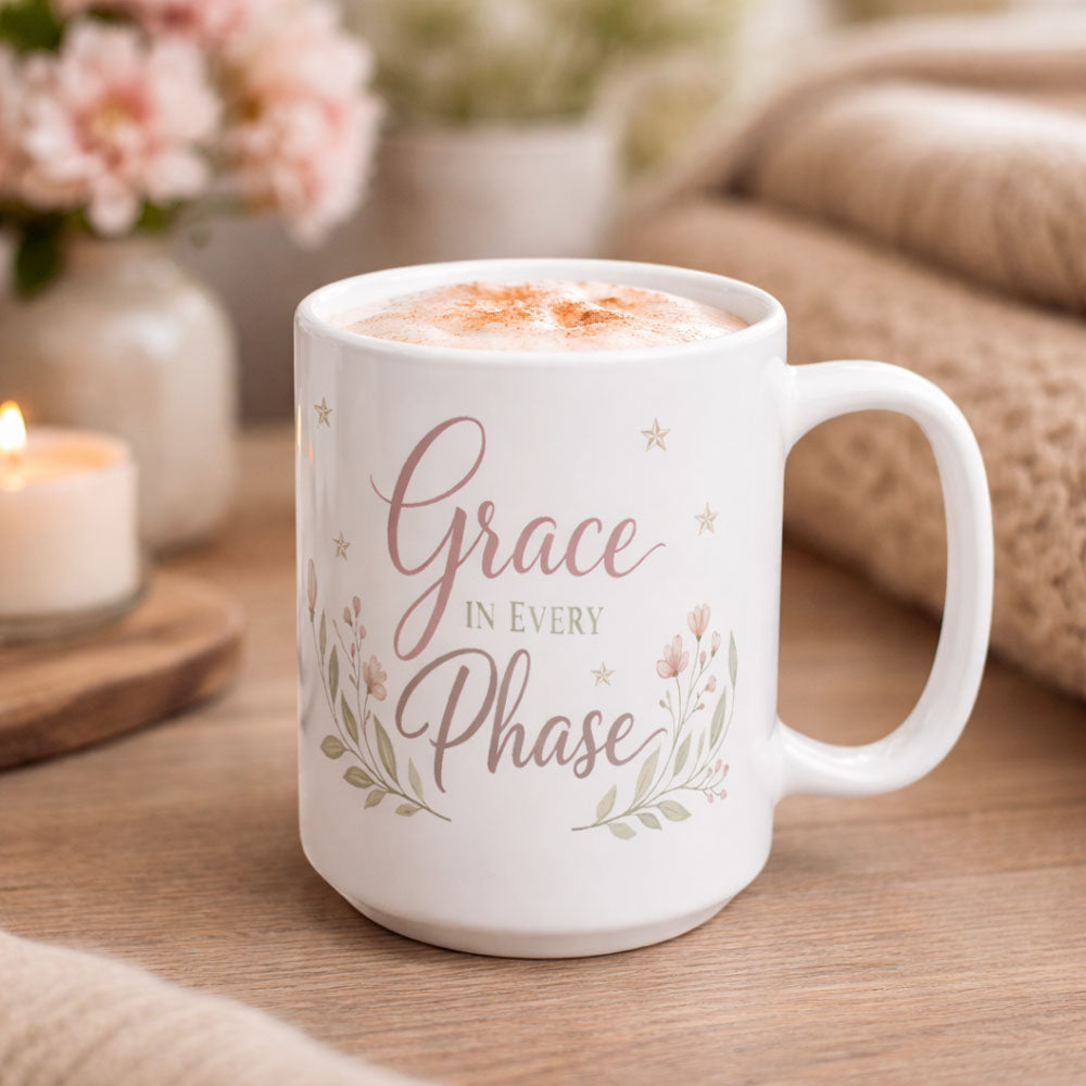 Inspirational Mug for Women | Floral Ceramic Coffee Cup | Grace in Every Phase
