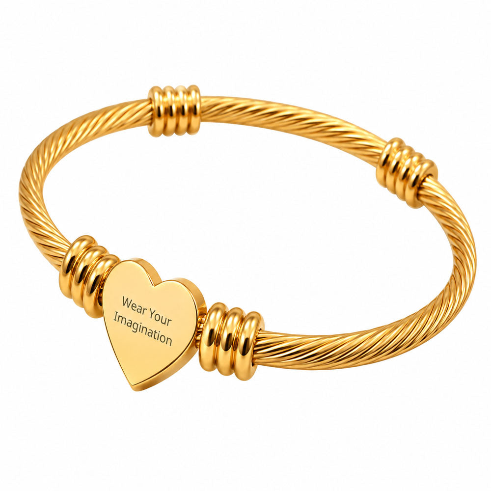 Personalized Heart Cuff Bracelet — Custom Engraved Stainless Steel Bracelet for Women