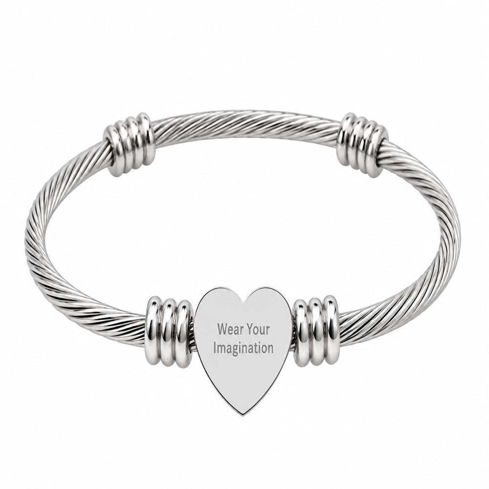 Personalized Heart Cuff Bracelet — Custom Engraved Stainless Steel Bracelet for Women