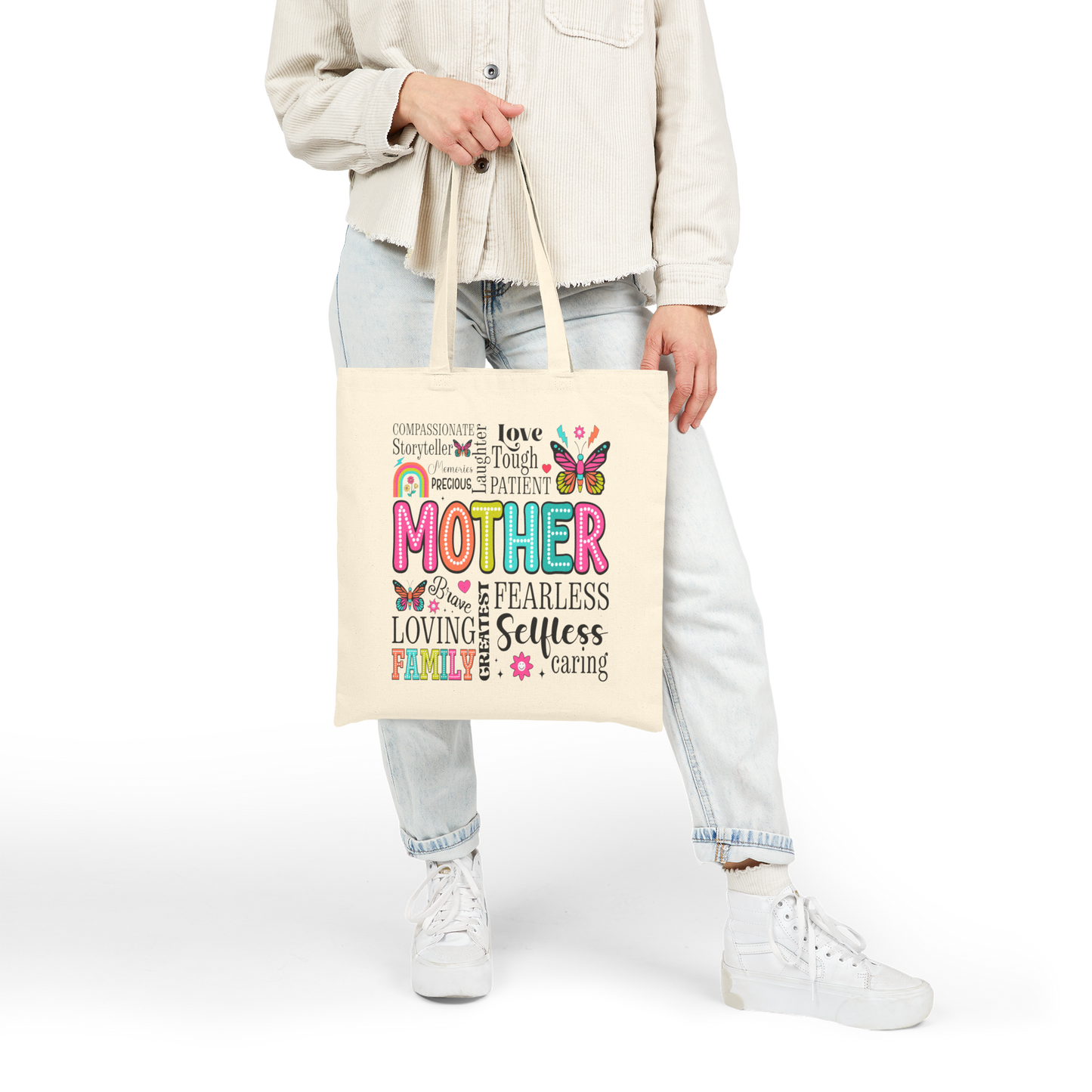 Colorful Mother's Day Cotton Canvas Tote Bag, Gift for Mom, Eco-Friendly Bag, Reusable Grocery Tote, Family Love Bag, Caring Tote