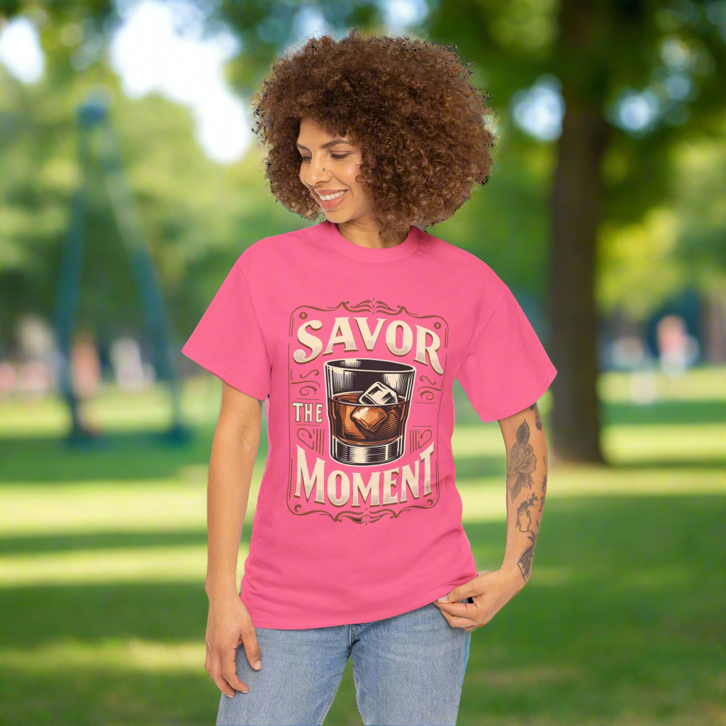 Savor the Moment Heavy Cotton Tee for Men & Women – Perfect Gift for Whiskey Lovers