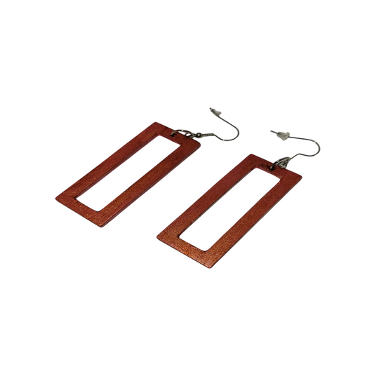 Handpainted Orange Rectangular Wooden Earrings