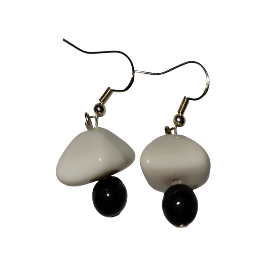 One-of-a-Kind White Nugget and Black Bead Earrings