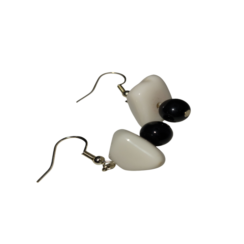 One-of-a-Kind White Nugget and Black Bead Earrings